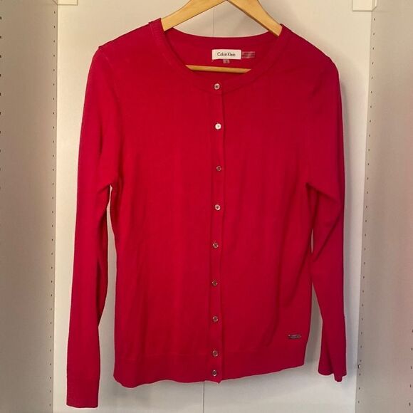 Calvin Klein Sz M Pink Button Up Sweater - Picture 1 of 7